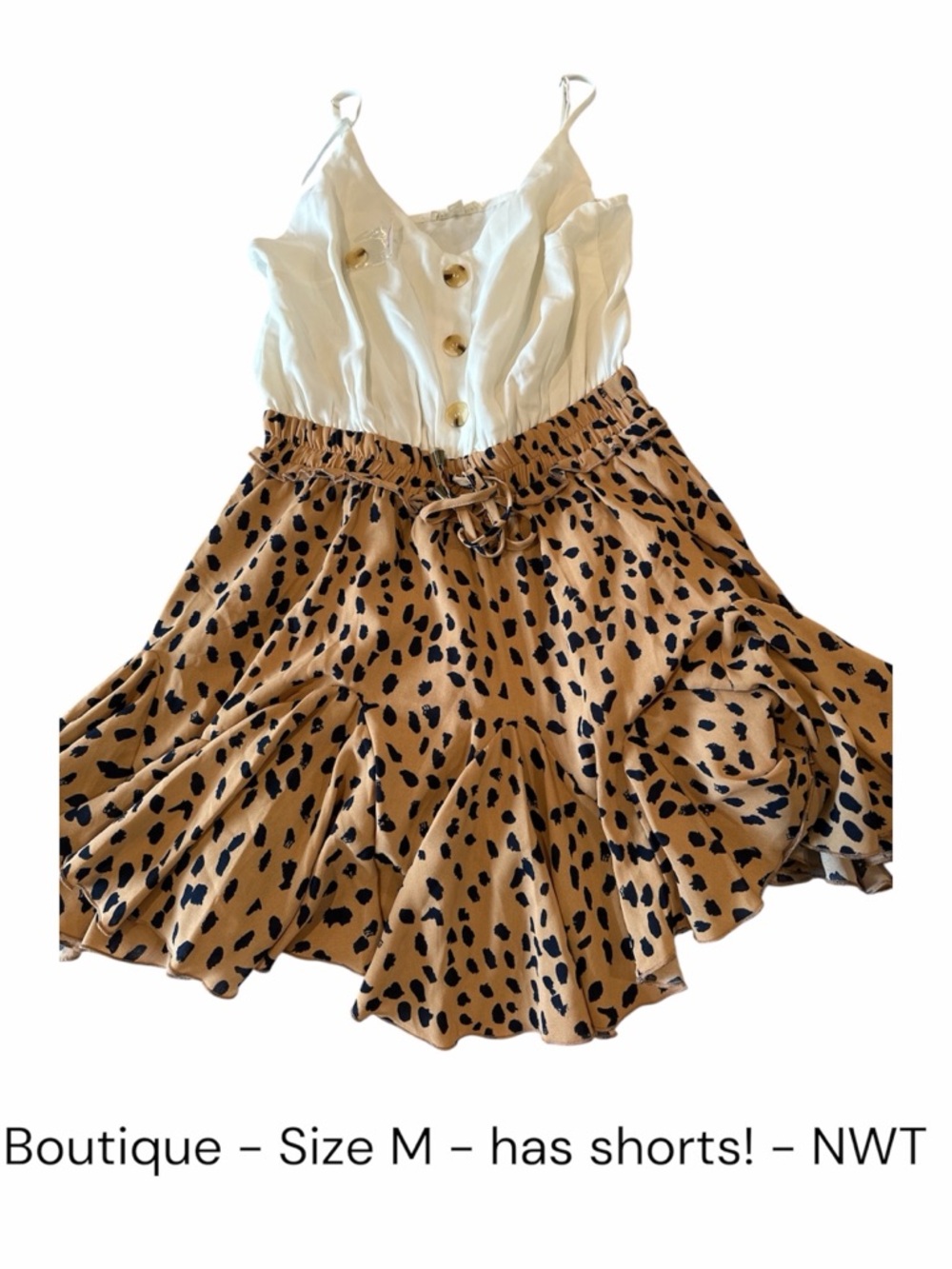 White Button Cami with Leopard Print Romper size M
